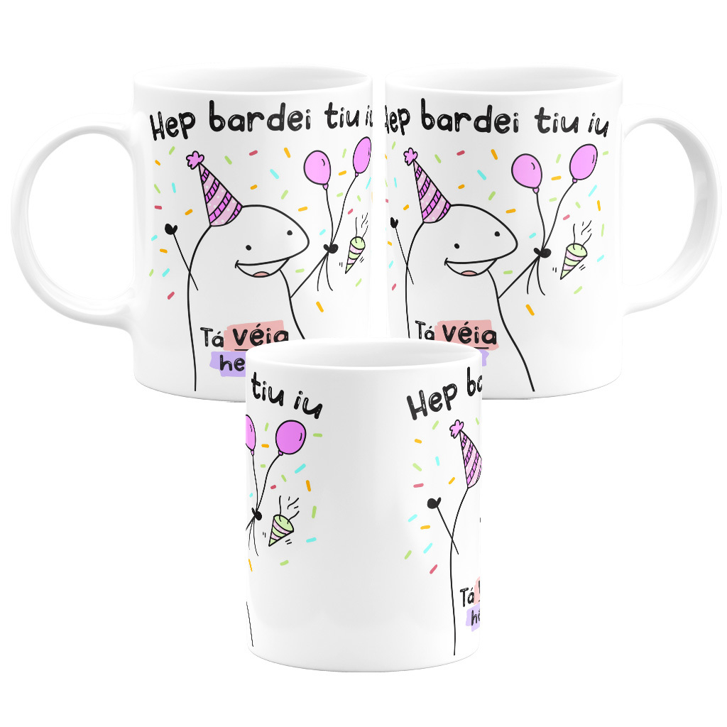 Caneca Flork Meme Hep bardei tiu iu Aniversário