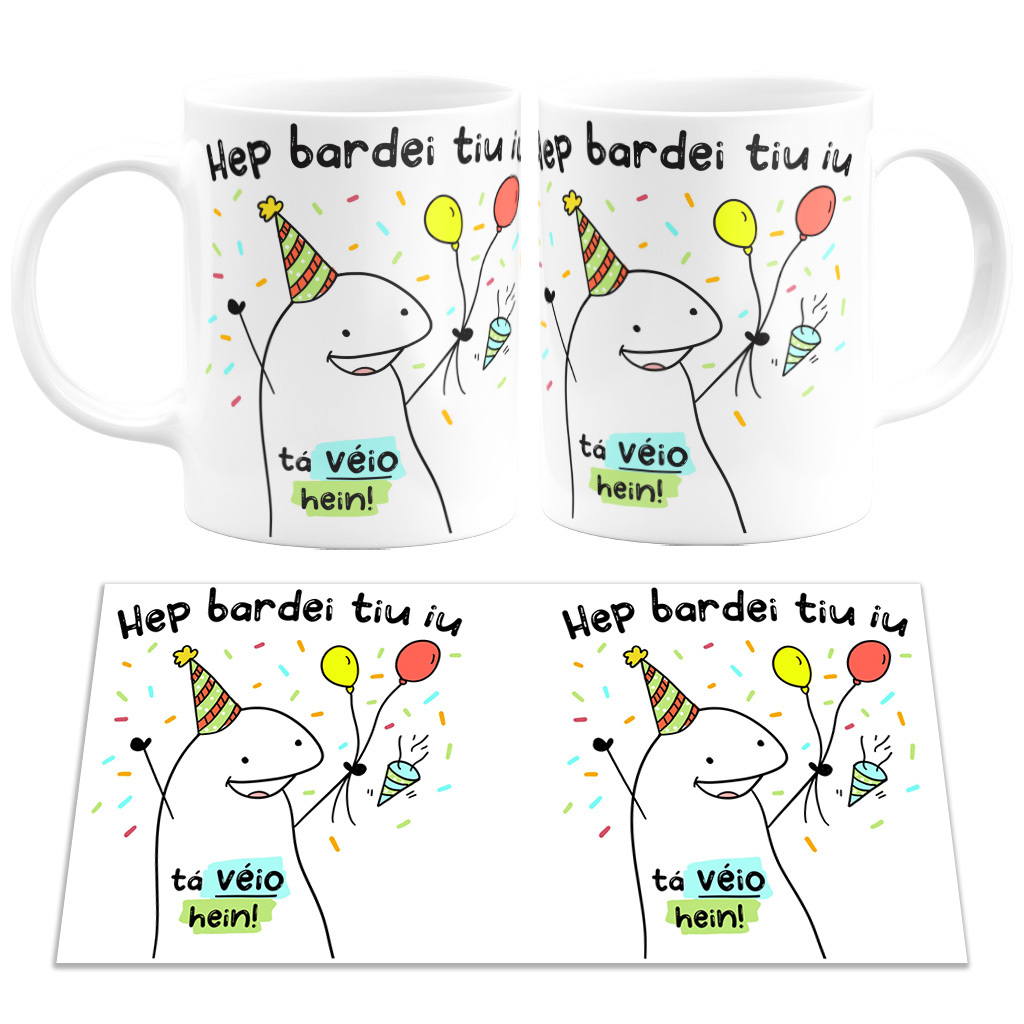 Caneca Flork Meme Hep bardei tiu iu Aniversário