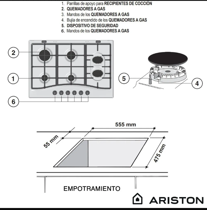 ARISTON ANAFE PCN 761 S/IX/A 6H 75CM INOX