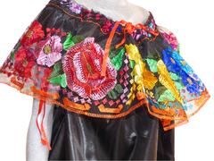 Blusa De Chiapaneca Negra/Flores #001 - Chiapas Mágico
