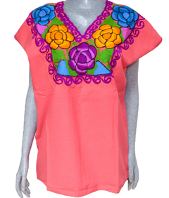 Blusa Zinacantán Coral/Multicolor (L) - comprar en línea