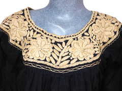 Blusón Unitalla Negro con Flores Beige (Cuello Redondo) - comprar en línea