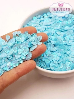 Aplique confete paetê concha azul 10mm - 6 gramas
