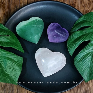 Kit Equilíbrio - Coração Quartzo verde, Rosa e Ametista