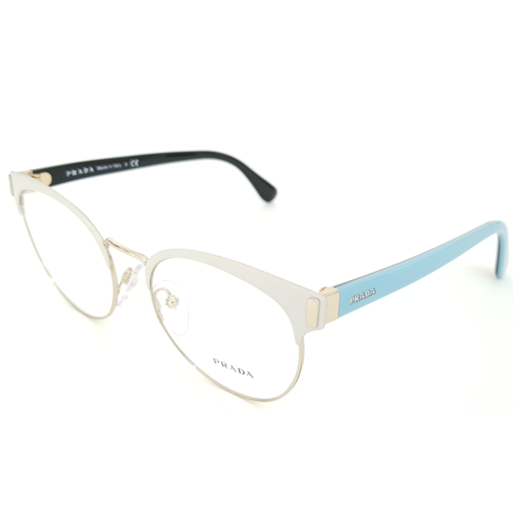 Óculos de Grau Feminino Prada Dourado/Off White Redondo Gatinho VPR63T  VIC-1O1 52