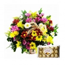 Cachepot com flores do campo e Ferrero Rocher- Marcela