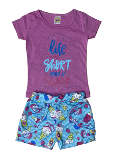 Kit 5 Conjunto de Roupa Infantil Camiseta Short Menina - Central Kids