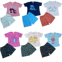 Kit 5 Pijama Infantil Blusa Short Menina Divertida - Atacado
