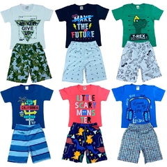 Kit 3 Pijama Infantil Camiseta e Bermuda Menino - Atacado