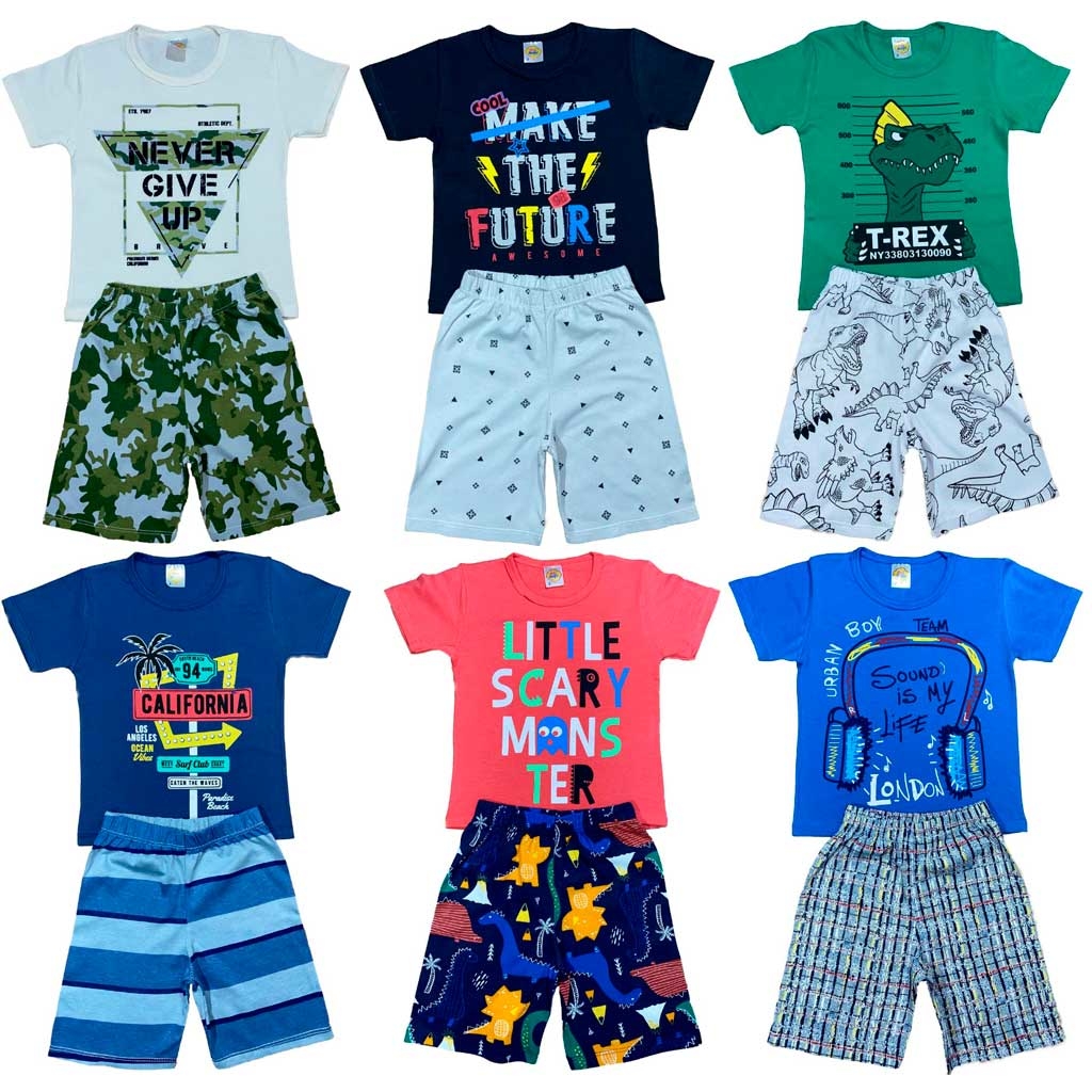 Kit 4 Pijama Infantil Camiseta e Bermuda Menino - Atacado