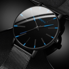 [MS0003] Relógio Ultra Fino Empresarial com Cinto de Malha em Aço Inox.