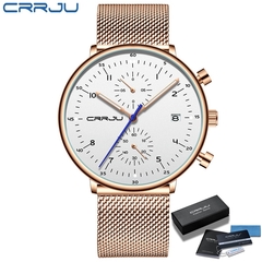 [MS0008] Relógio masculino CRRJU de luxo em aço inoxidável. - Malibu Shopping