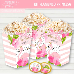 Kit Imprimible Flamencos Princesas Tarjeta + Decoración + Etiquetas Candy Bar - tienda online