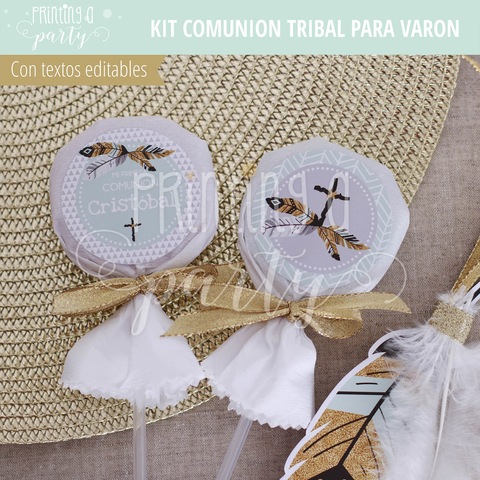 Kit Imprimible - Printing a Party - Comunión Tribal Varón