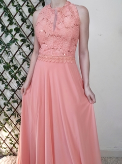 Vestido rosé/salmão com paetê e bordado [NOVO] | tam m na internet
