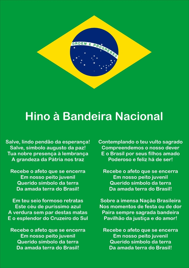Banner de Lona Educativo Hino a Bandeira Nacional Fundo Verde Bandeira do Brasil 85x60cm Banner de Lona Educativo Hino a Bandeira Nacional Fundo Verde Bandeira do Brasil 85x60cm