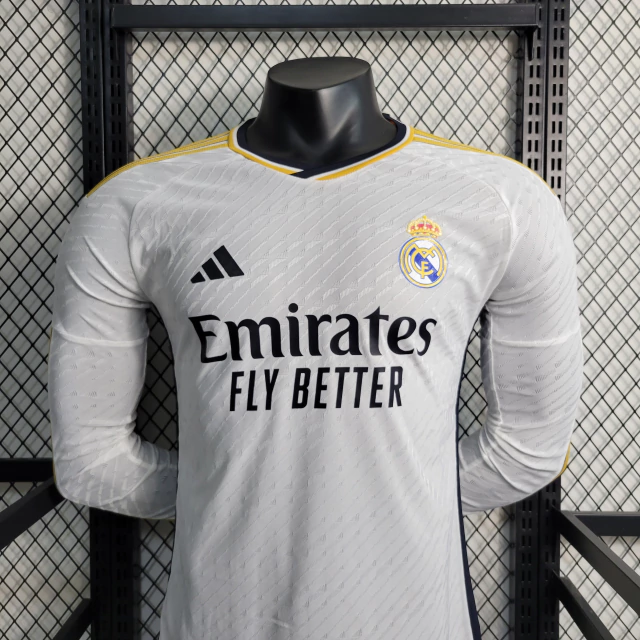 Camisa Real Madrid Home Manga Longa 23/24 s/n° Player Version Adidas -  Branco