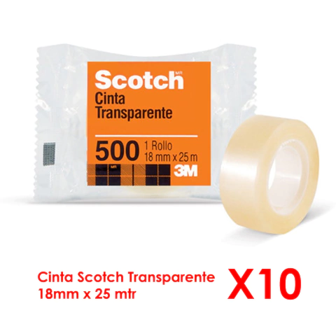 Cinta Adhesiva Scotch 500 Transparente 12mm x 33mtr X10