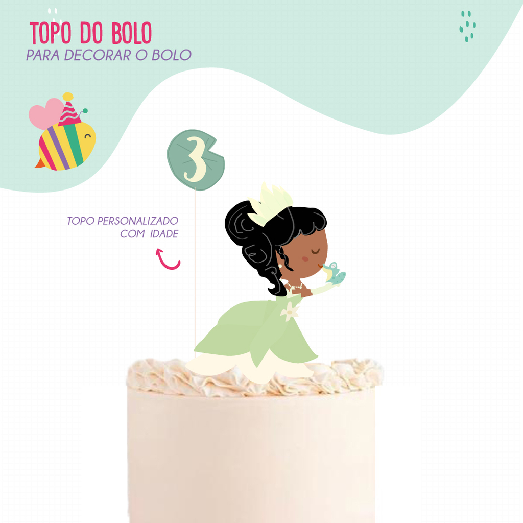 Topo Topper de Bolo Princesa Tiana Personalizado 2