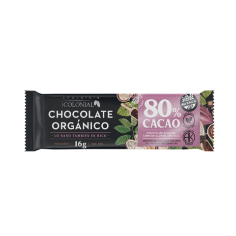 Chocolate orgánico 80% cacao x16gr