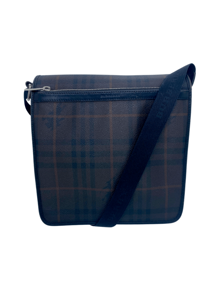 vintage check and leather crossbody bolsa