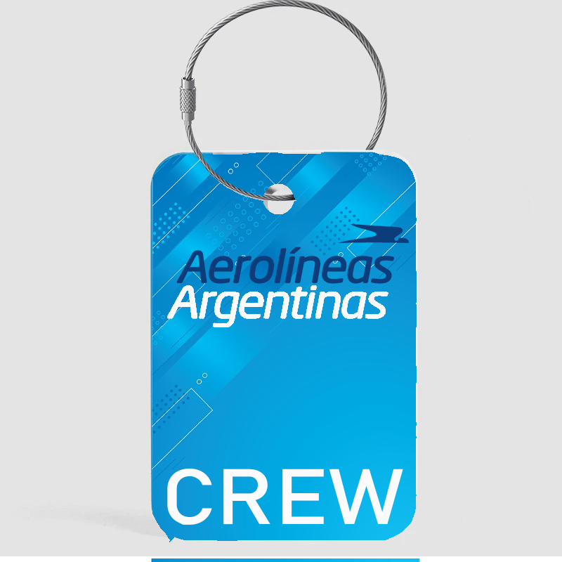 TAG DE EQUIPAJE AEROLINEAS CREW CELESTE + ARGOLLA DE ACERO INOXIDABLE