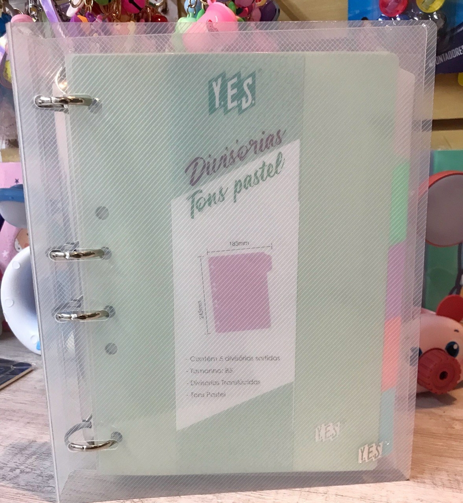 Fichario caderno argolado transparente cristal tamanho colegial B5 Yes