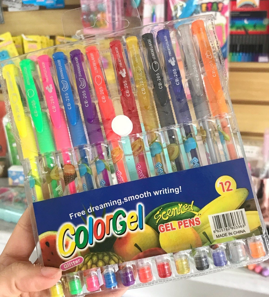 Caneta em gel com cheirinho e glitter kit com 12 canetas coloridas
