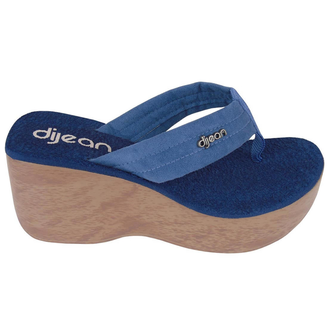 Tamanco Feminino Dijean 276/018 Salto Anabela Nobuck na cor Azul Marinho