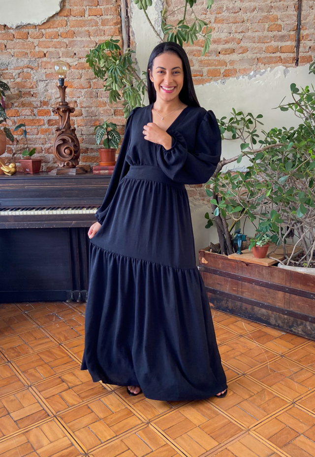 Vestido Longo Nanda Preto - Comprar em Mayara Manzano