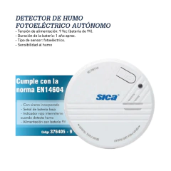 Detector Humo Autónomo Batería 9v Sica Oficial