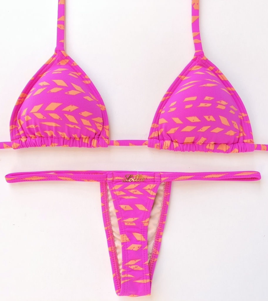 Biquíni fita frente menor fio dental tribal rosa