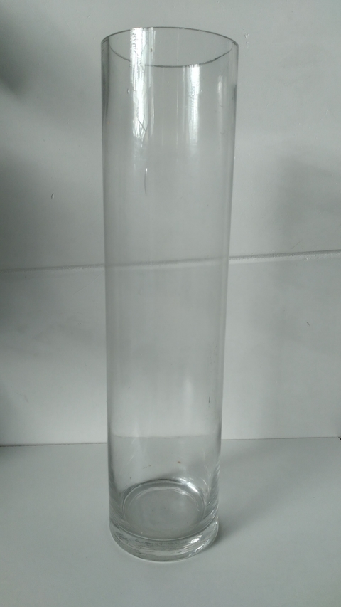 Florero cilindro tubo vidrio centro mesa alto 40 cm.