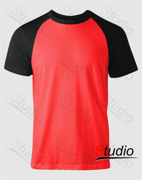 Camiseta Raglan Cor Vermelha com Manga Cor Preta - 100% Poliéster