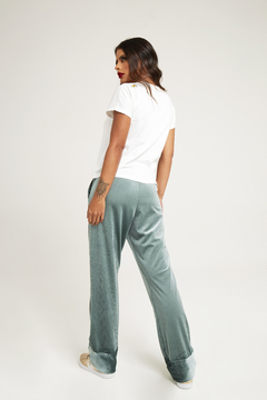 Calça Verde de Veludo Canelado com Lurex - comprar online