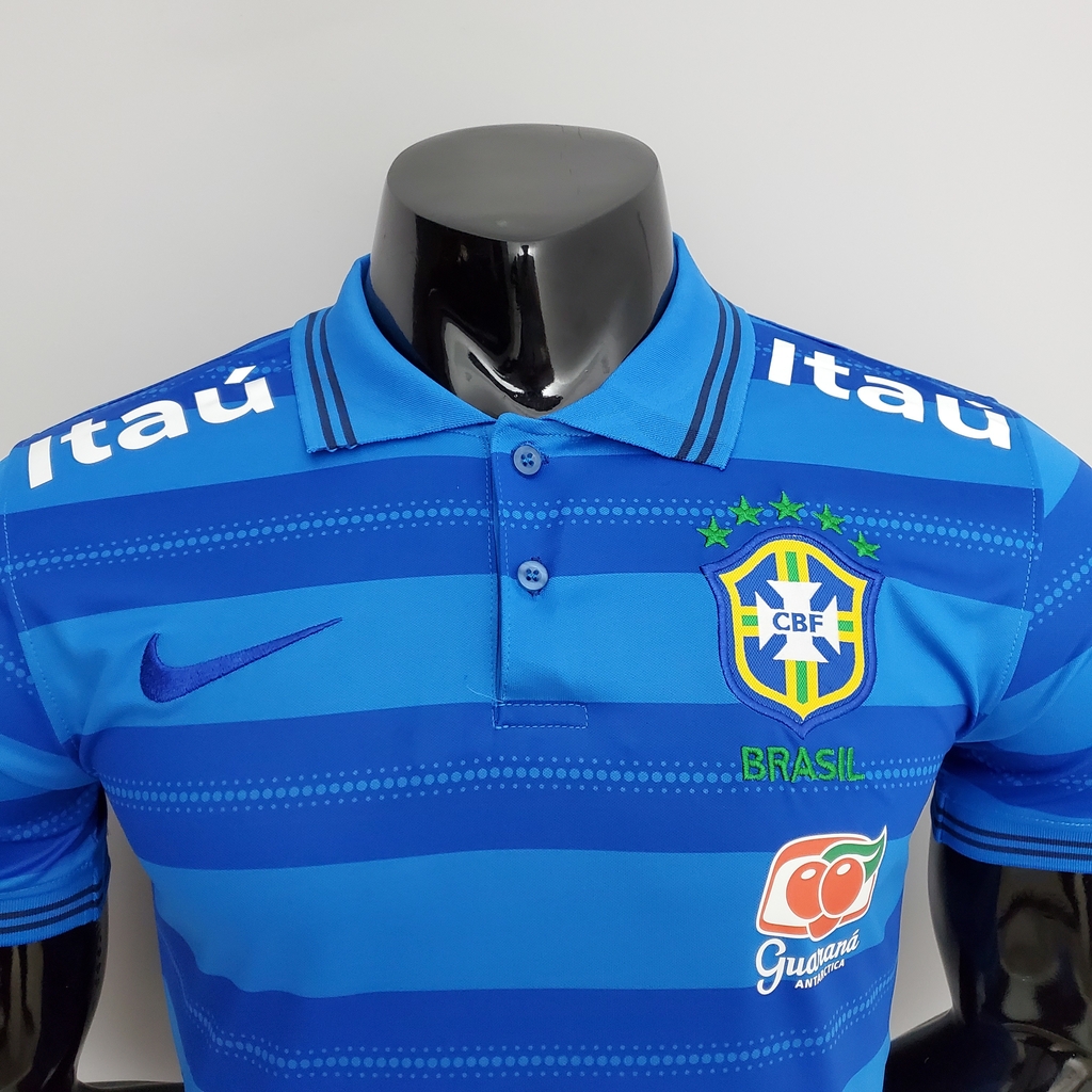 Camisa Polo Seleção Brasileira Azul Listrada