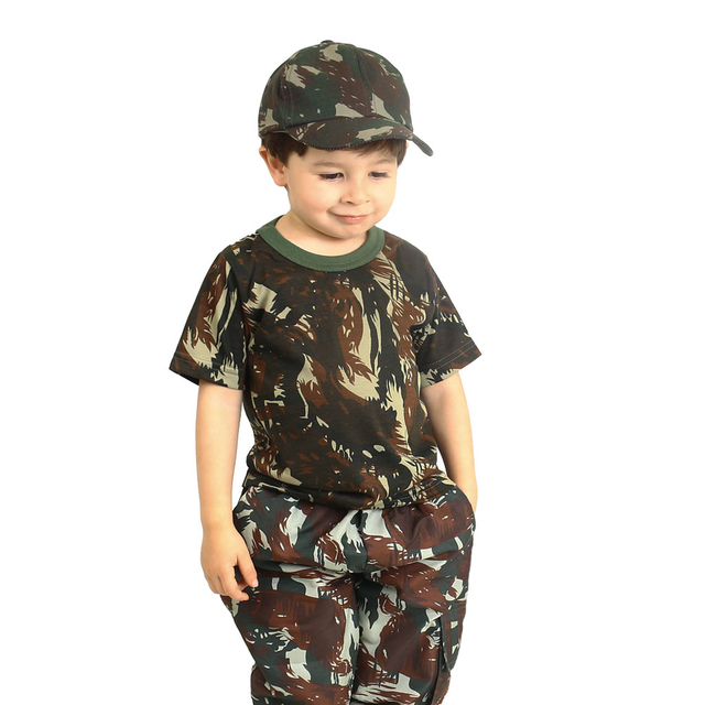 Kit Camiseta Infantil Poliviscose Padrão EB + Calça Camuflada Poliéster +  Boné - Elite