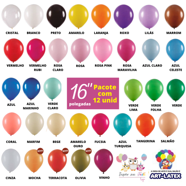 Balao 16 Polegadas Balão Liso 16 polegadas 12 unid Art-Latex - Inspire sua Festa Loja