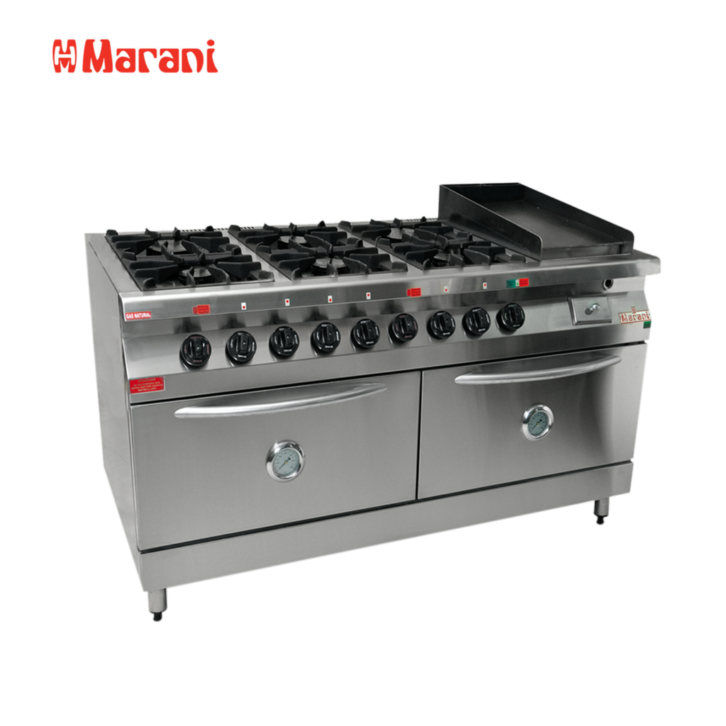 Cocina Industrial - 2 hornos , 6 Hornallas y Plancha Bifera (Marani) linea  premium