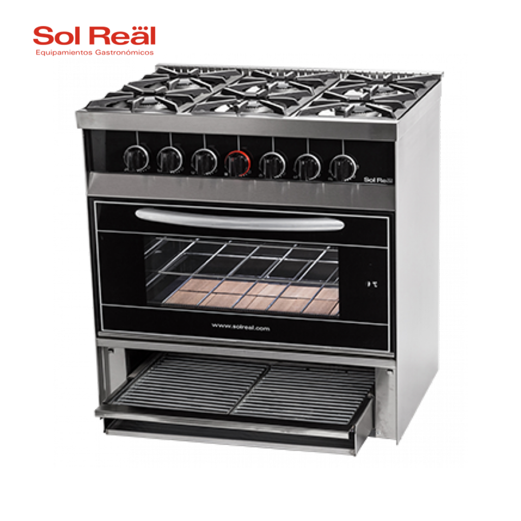 Cocina Mini - 6 Hornallas / Parrilla Sin Humo - Puerta Vidrio (Sol Real)