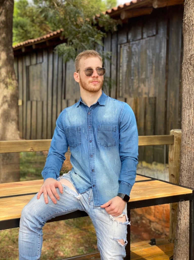 camisa manga longa jeans