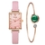 Relógios femininos da marca Gaiety Fashion Square feminino relógio de quartzo conjunto de pulseiras mostrador verde simples rosa ouro malha relógios femininos de luxo