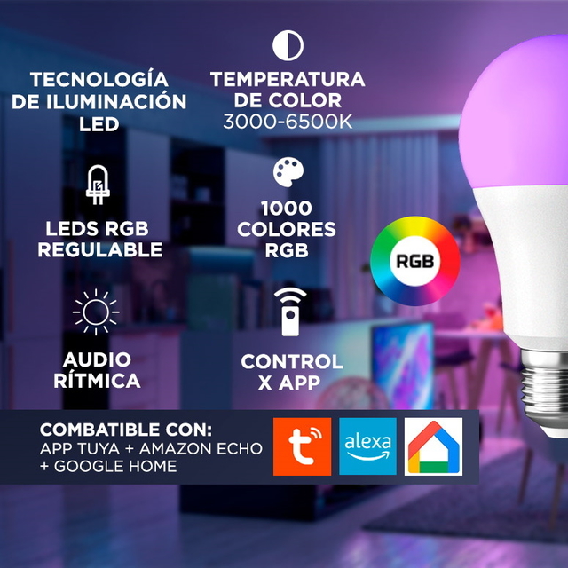 Foco Lampara Led Smart Inteligente RGB 9W Wifi Gadnic iOT - MundoChip