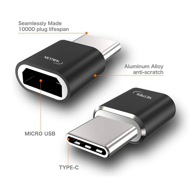 Adaptador USB Tipo C Macho a Micro USB Hembra Netmak - MundoChip