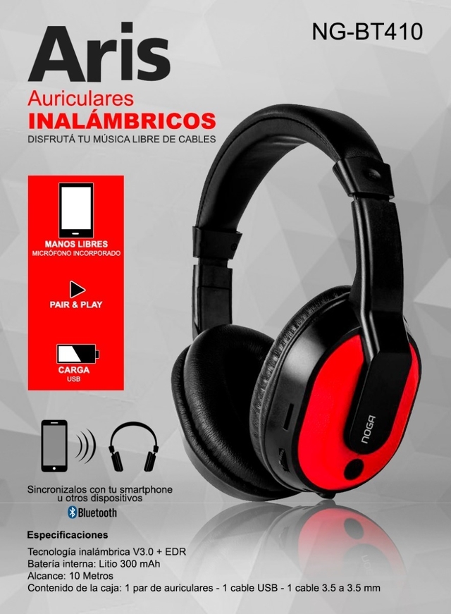 Auriculares Bluetooth NOGA Aris Wireless Con Micrófono y Controles NG-BT410