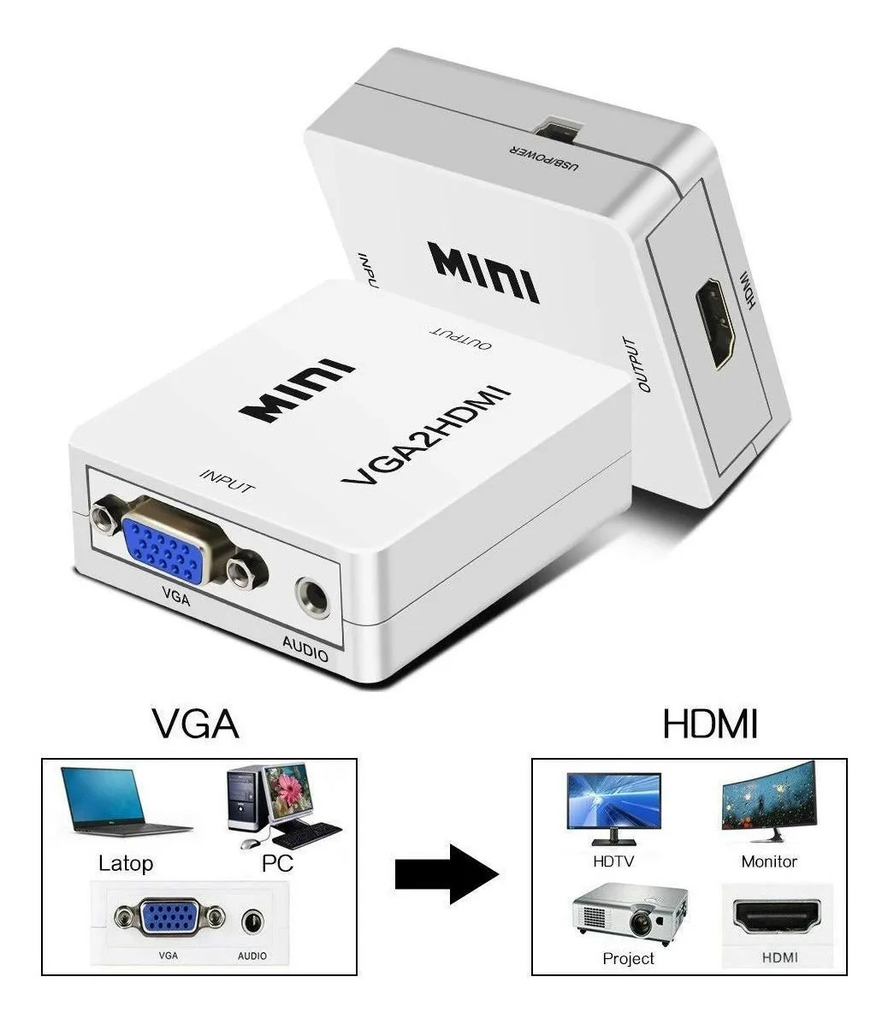CONVERSOR VGA A HDMI CON AUDIO VIDEO FULL HD TV MONITOR PC