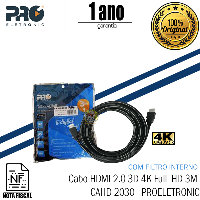 CABO HDMI 4K ULTRAHD 3D VERSAO 2.0 3M(CAHD-2030)