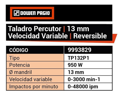 Taladro Percutor 13mm Vel Variable 950w Dowen Pagio 9993829