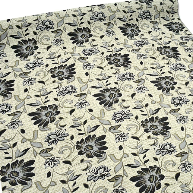 Gobelino Beige Tramado Flores Negras