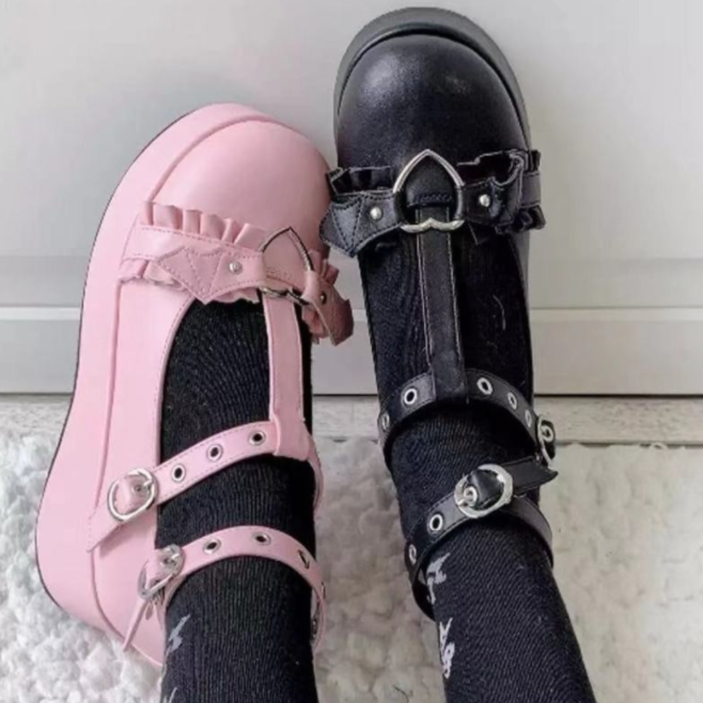 Holibanna Mary Jane sapato feminino salto grosso com laço fivela alça sapato  sapato sapato sapato sapato loafer couro Lolita sapatos | Amazon.com.br